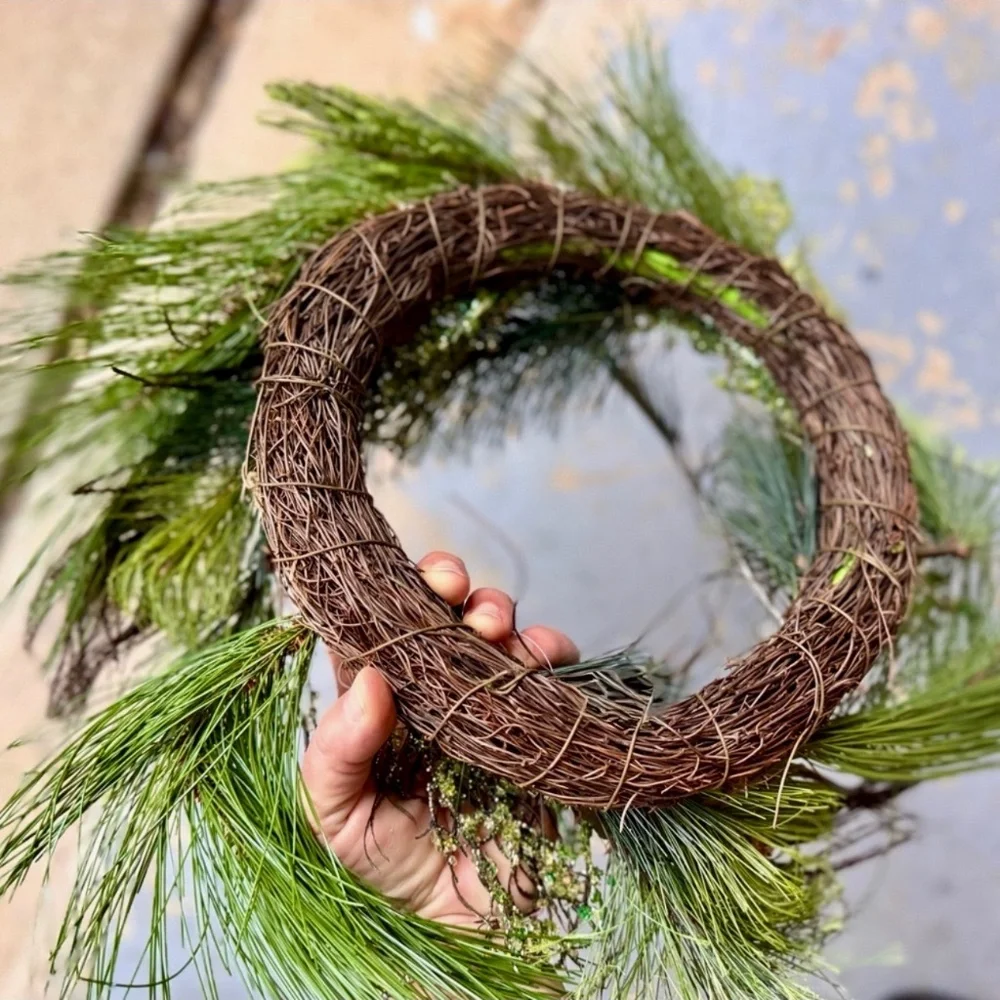 17” PEACOCK FEATHER Maximalist Wreath w Gems & Crystals on Grapevine Ring Base